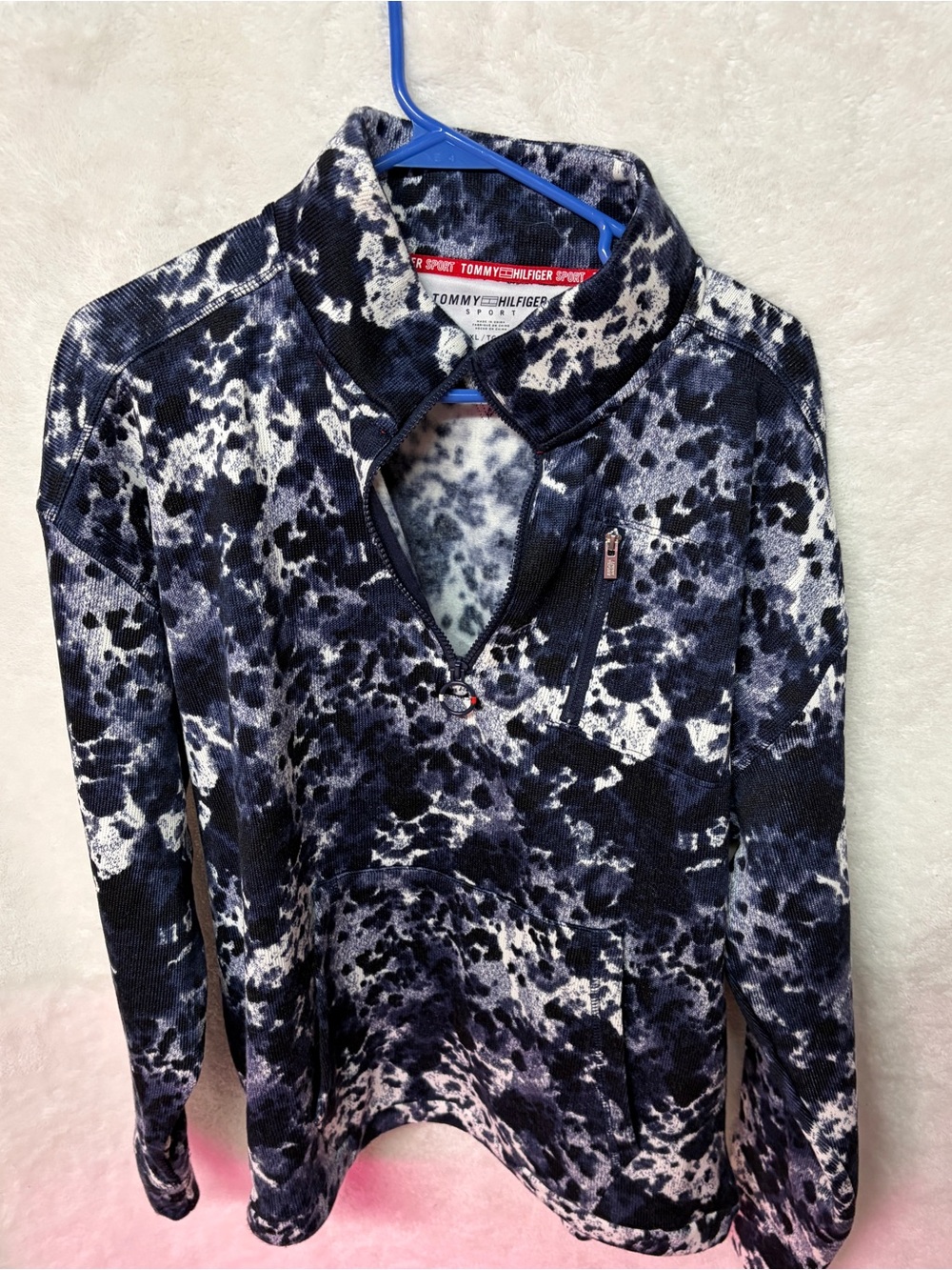 Tommy Hilfiger Blue & White Tie-Dye Half-Zip Pullover